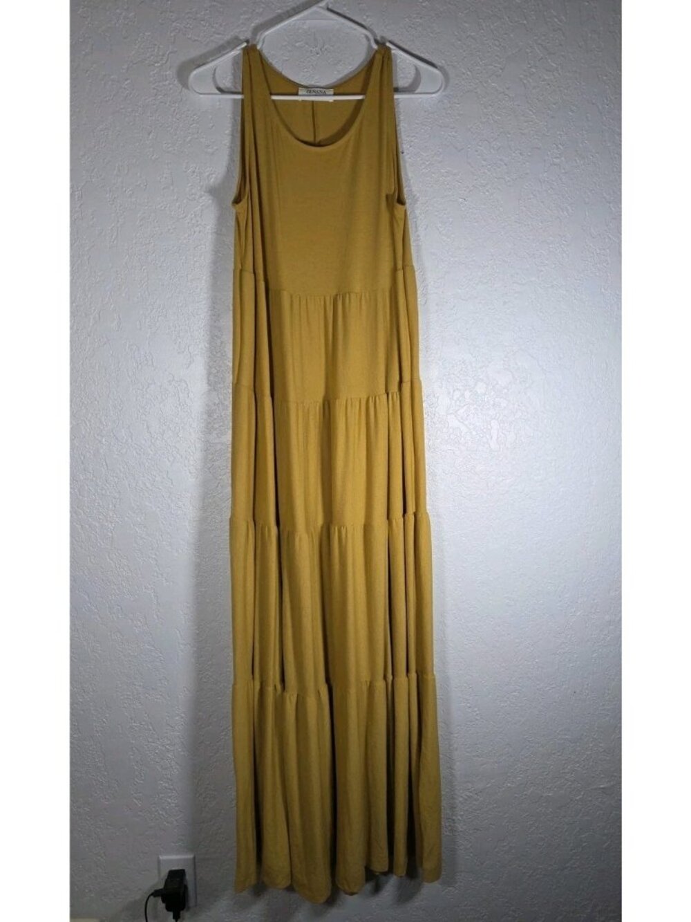 Zenana Womens Yellow Maxi Dress Tiered Basic Sleeveless Boho Beachy Basic Large